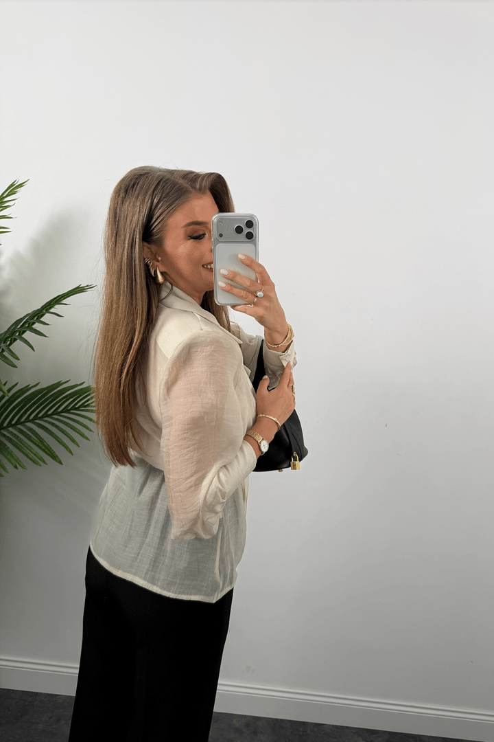 Premium Seri Vatkalı Kruvaze Tensel Bluz Taş