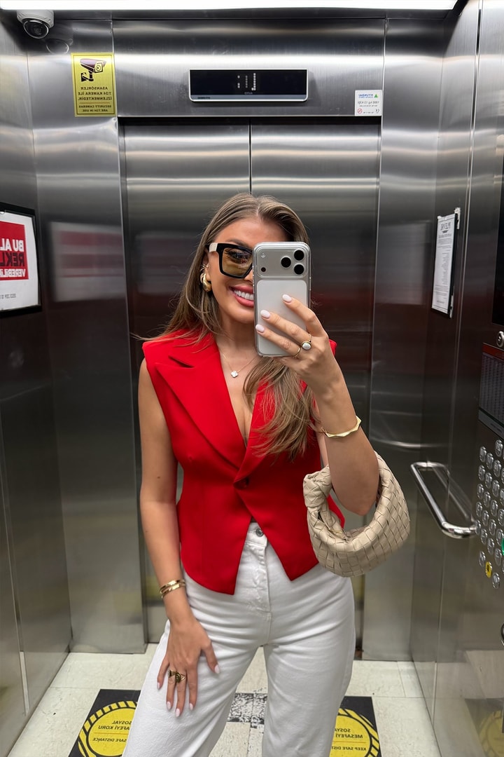 Premium Seri Vatkalı Tek Düğme Yelek Kırmızı