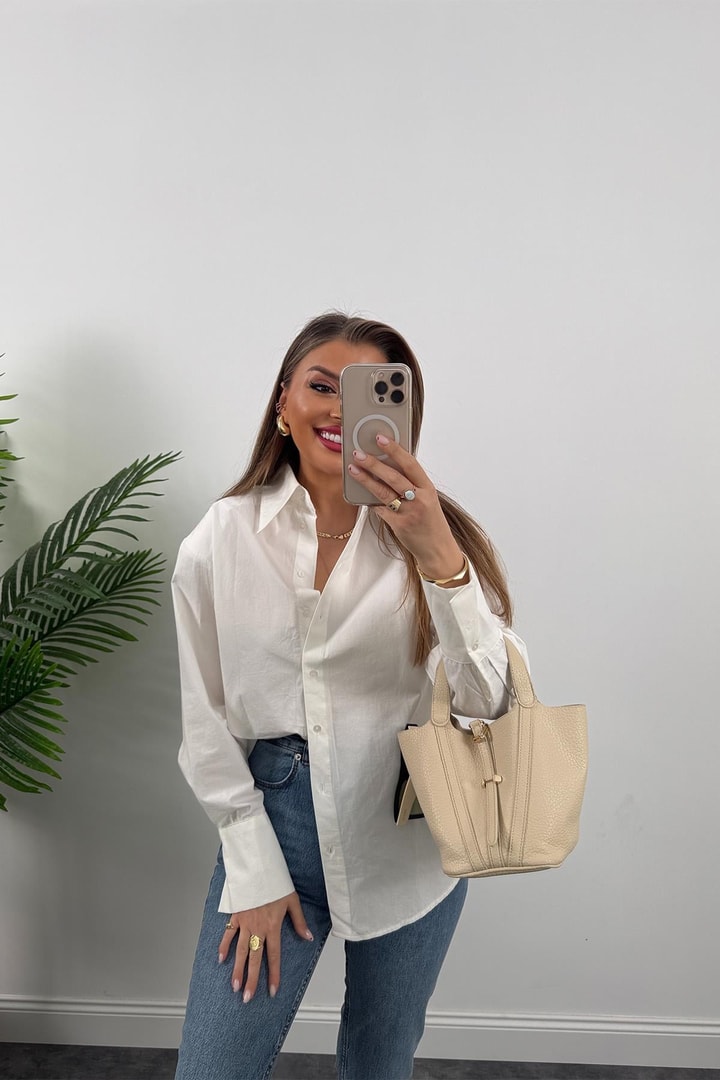 Premium Seri Vatkalı Tok Kumaş Beyaz Gömlek