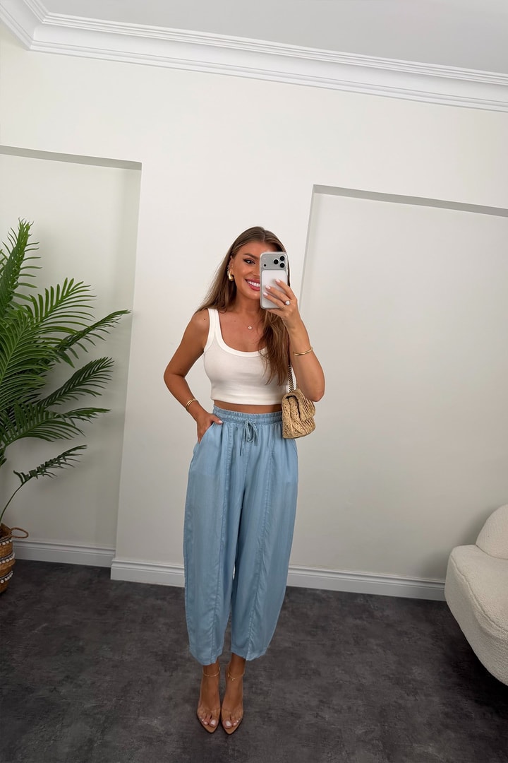 Premium Tensel Jean Harem Pantolon Açık Mavi 