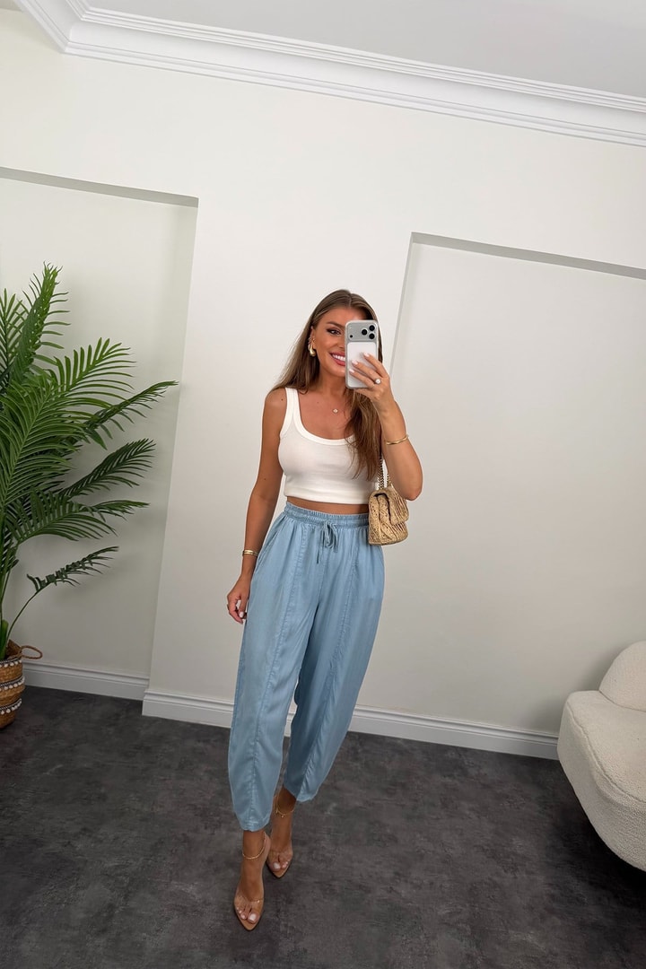 Premium Tensel Jean Harem Pantolon Açık Mavi 