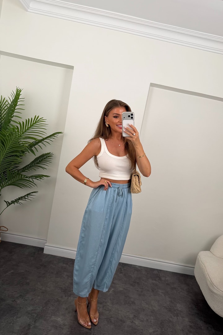 Premium Tensel Jean Harem Pantolon Açık Mavi 