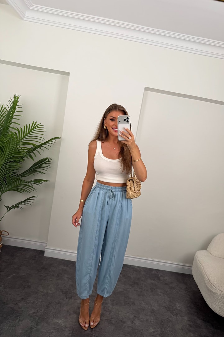 Premium Tensel Jean Harem Pantolon Açık Mavi 