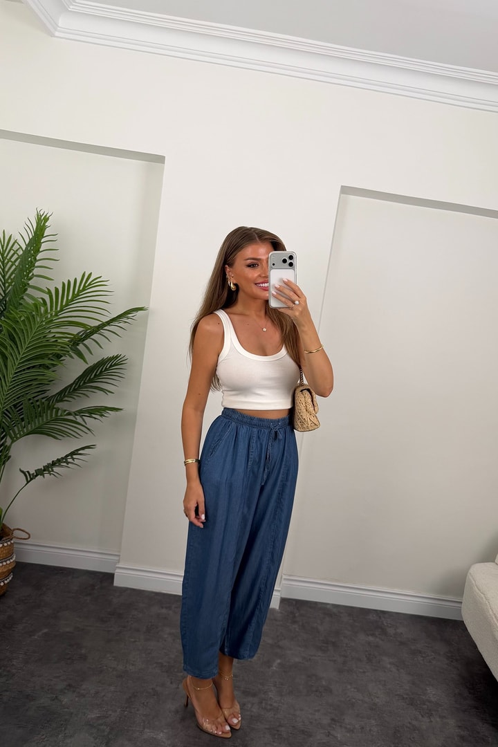 Premium Tensel Jean Harem Pantolon Koyu Mavi 