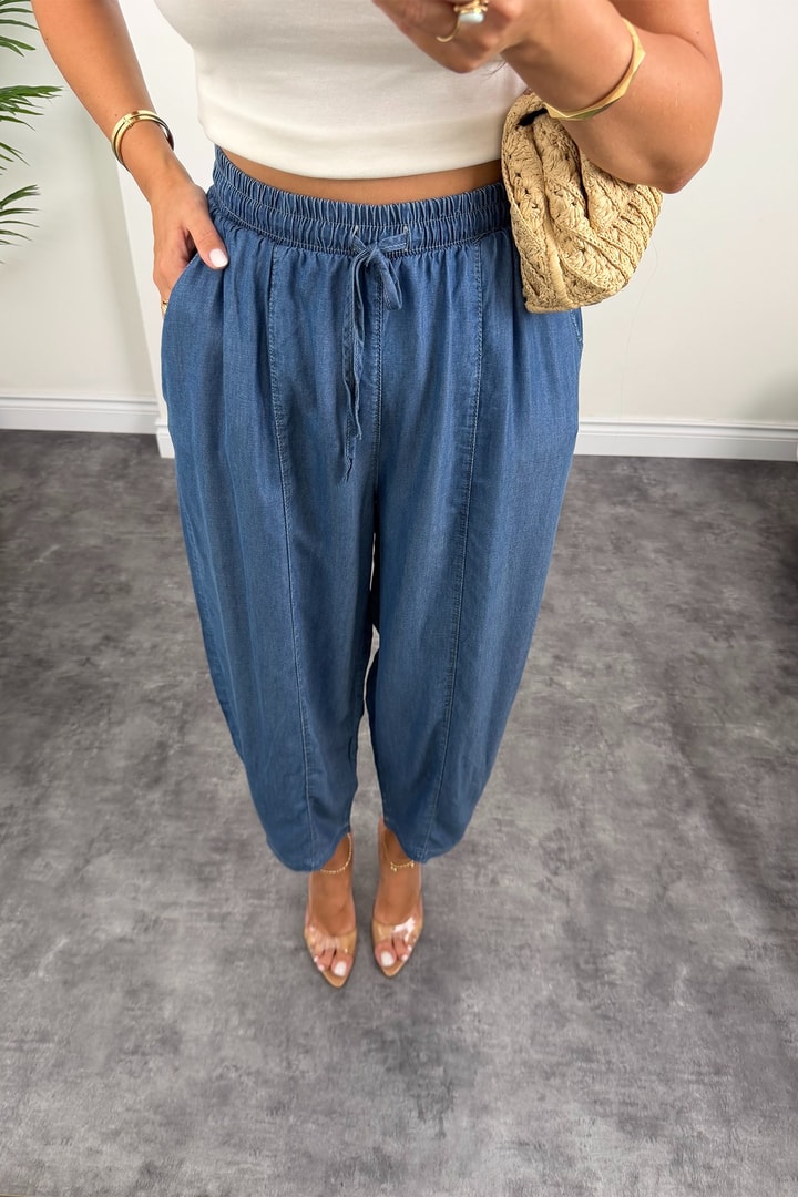 Premium Tensel Jean Harem Pantolon Koyu Mavi 
