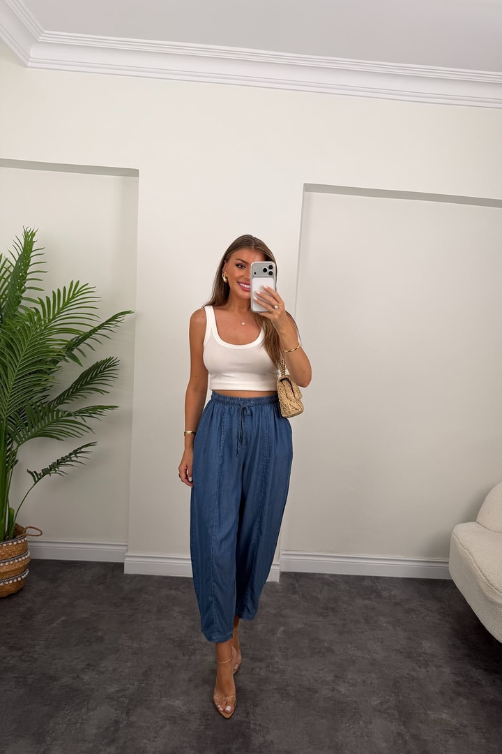 Premium Tensel Jean Harem Pantolon Koyu Mavi 