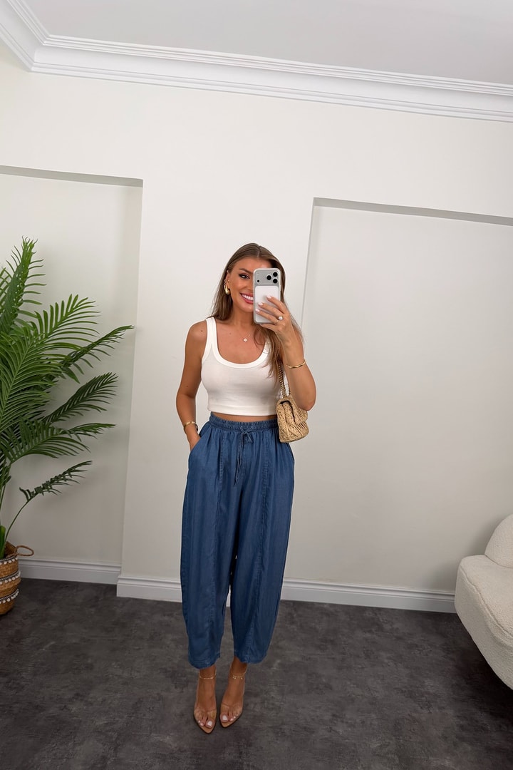 Premium Tensel Jean Harem Pantolon Koyu Mavi 
