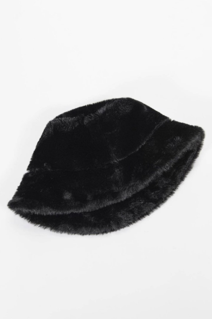 Siyah Bucket Peluş Şapka
