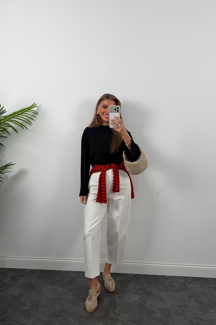 Tam Pamuklu Geniş Kol Basic Sweat Siyah
