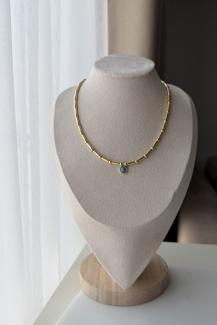 Turkuaz Taşlı Gold Kolye