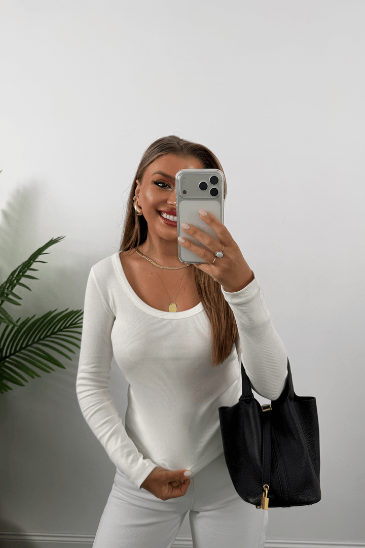 U Yaka %100 Pamuklu Likralı Basic Body Beyaz