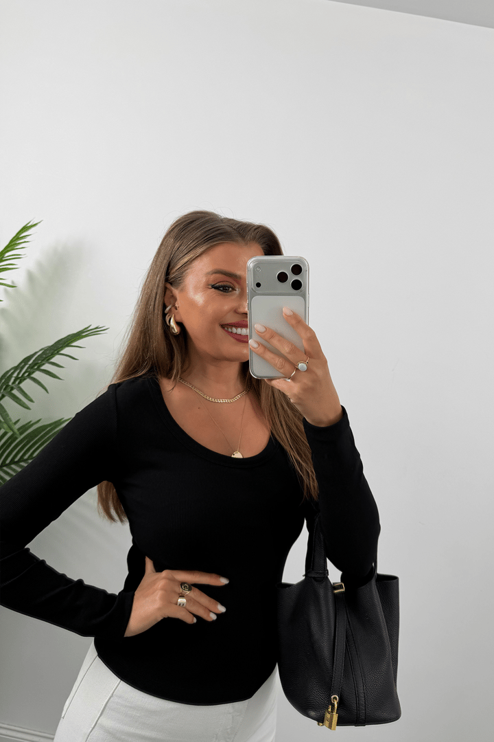 U Yaka %100 Pamuklu Likralı Basic Body Siyah