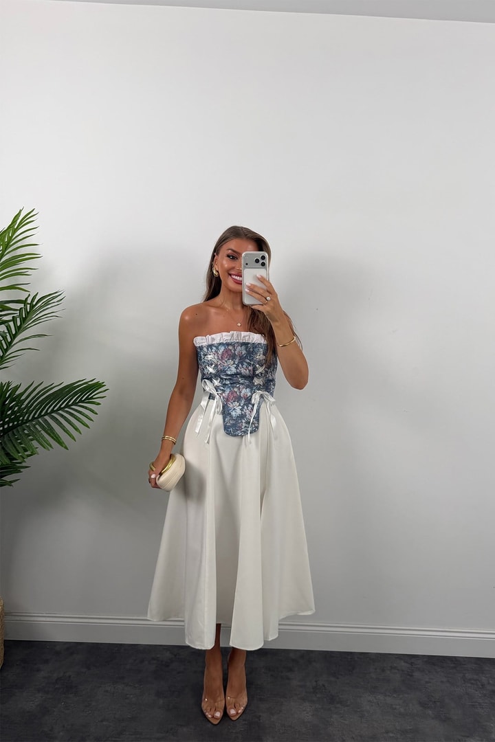 Victoria Tasarım Korse Bluz Jean Efektli