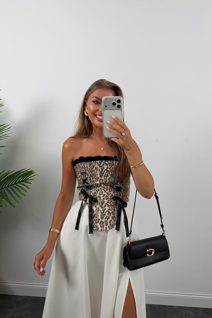 Victoria Tasarım Korse Bluz Leopar