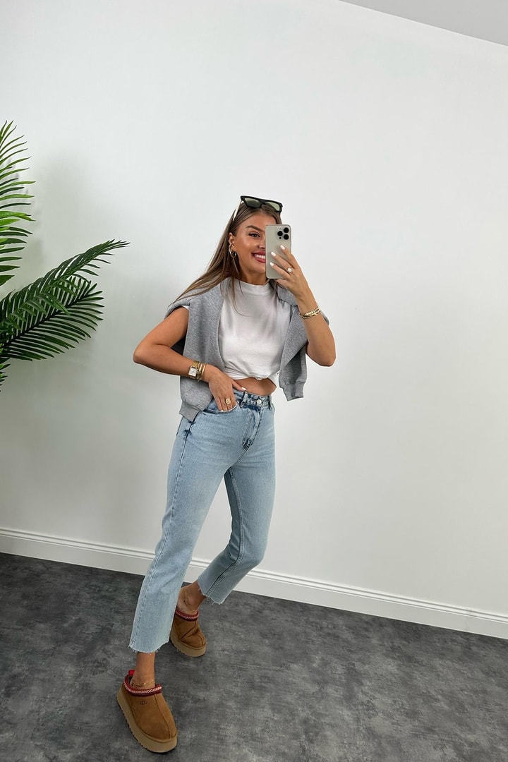 Zra Kesik Paça Flare Jean Light Blue