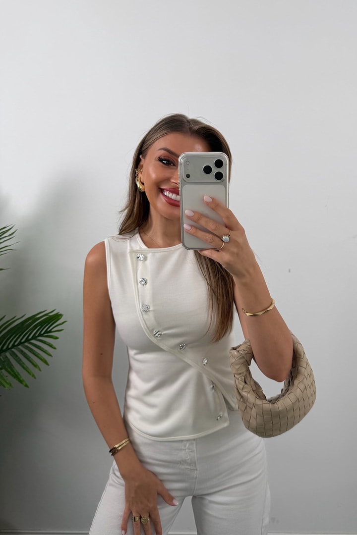 Zra Model Asimetrik Düğmeli Yelek Beyaz