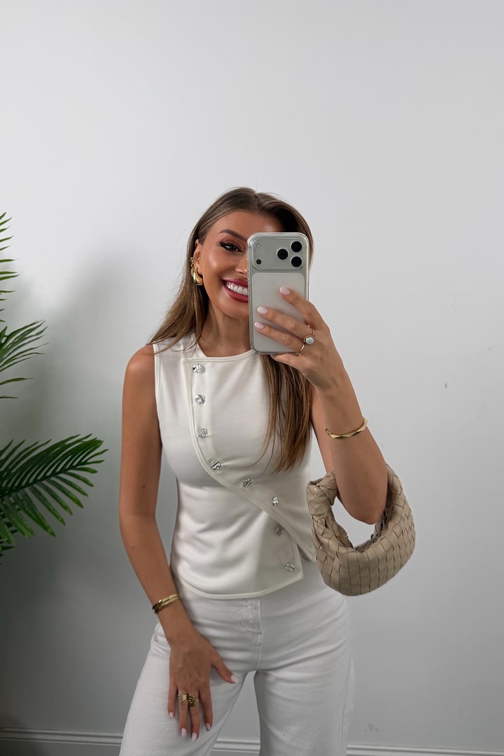Zra Model Asimetrik Düğmeli Yelek Beyaz