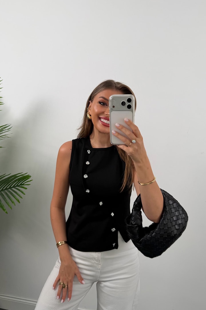 Zra Model Asimetrik Düğmeli Yelek Siyah  