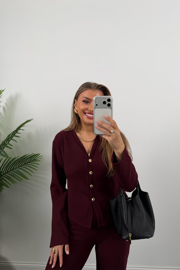 Zra Model Selanik Triko Yumoş Takım Bordo
