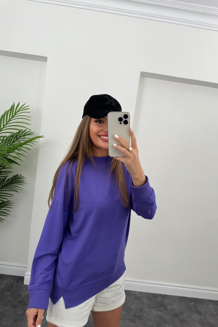 1. Sınıf Kalite Basic Sweat Mor