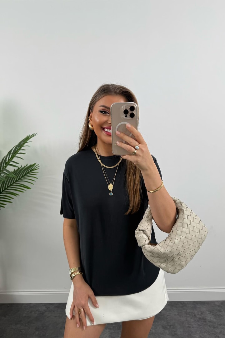 1. Sınıf Kalite Modal Kumaş Oysh Basic Tshirt Yıkamalı Siyah 
