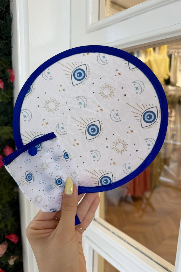 Göz Desenli Katlanabilir Çantalı Yelpaze