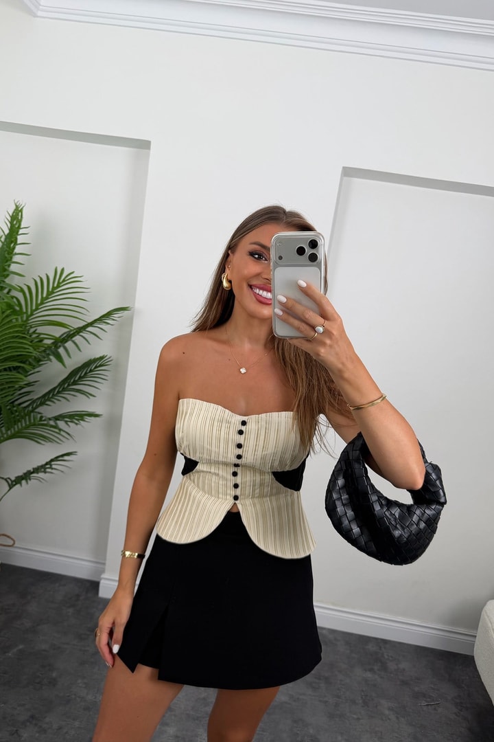 Krem Siyah Lüx Seri Korse Bluz