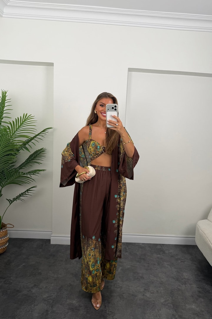 Lüx Marka Model 3 Parçalı Tasarım Kimono Takım 