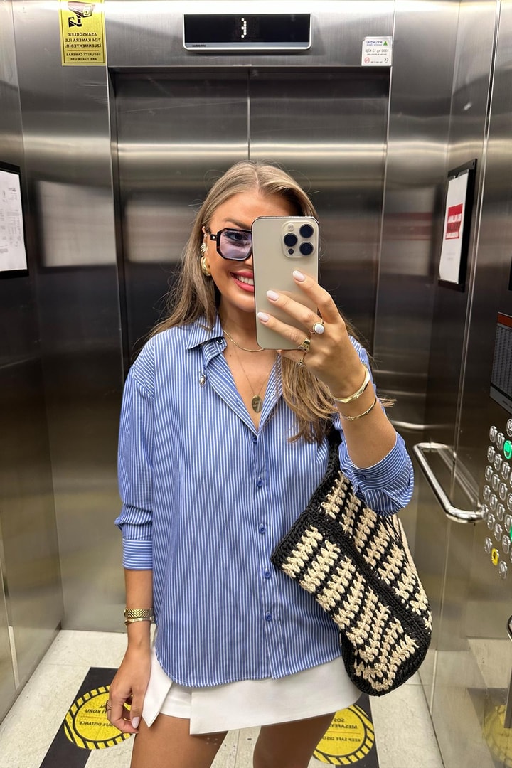 Marka Model Ralph Çizgili Marin Gömlek Mavi Beyaz