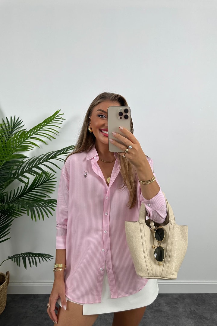 Marka Model Ralph Çizgili Marin Gömlek Pembe