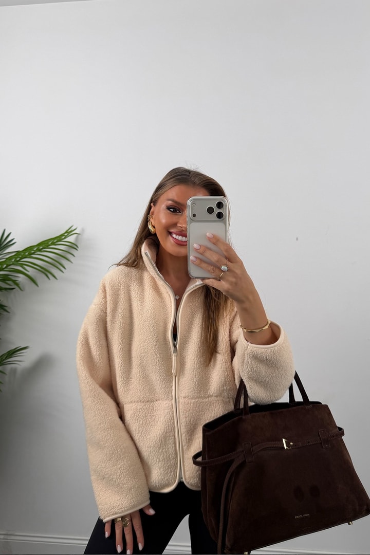 Oysh Model Polar Ceket Düz Renk Krem