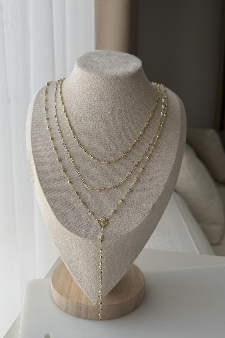 Özel Seri Yonca Model Üçlü Set Kolye