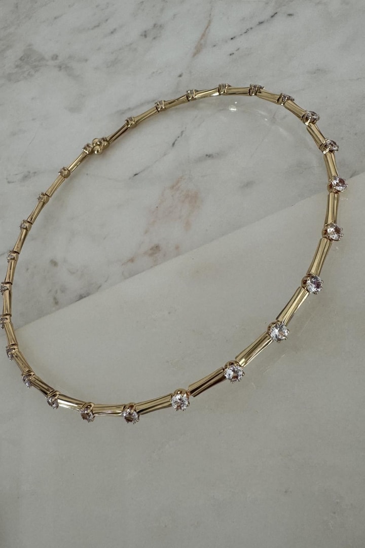Pirinç Kaplama Taş Detaylı Choker Kolye