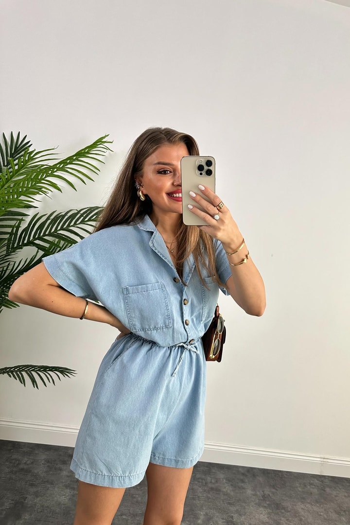 Premium Kalite %100 Pamuklu Jean Şort Tulum