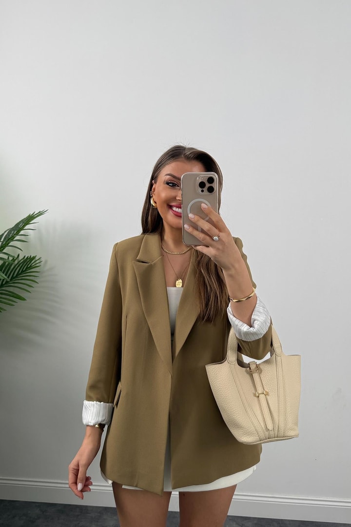 Premium Kalite Marin Astarlı Double Kumaş Blazer Ceket Olive  