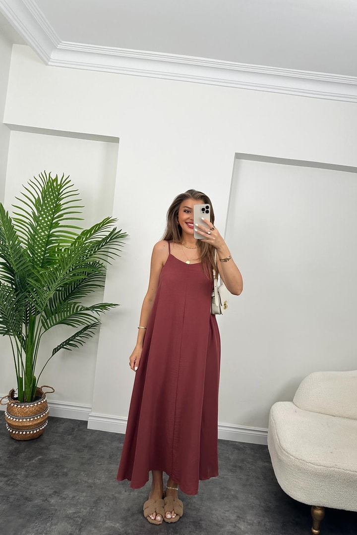 Premium Seri Basic Salaş Tensel Elbise Vişne Çürüğü