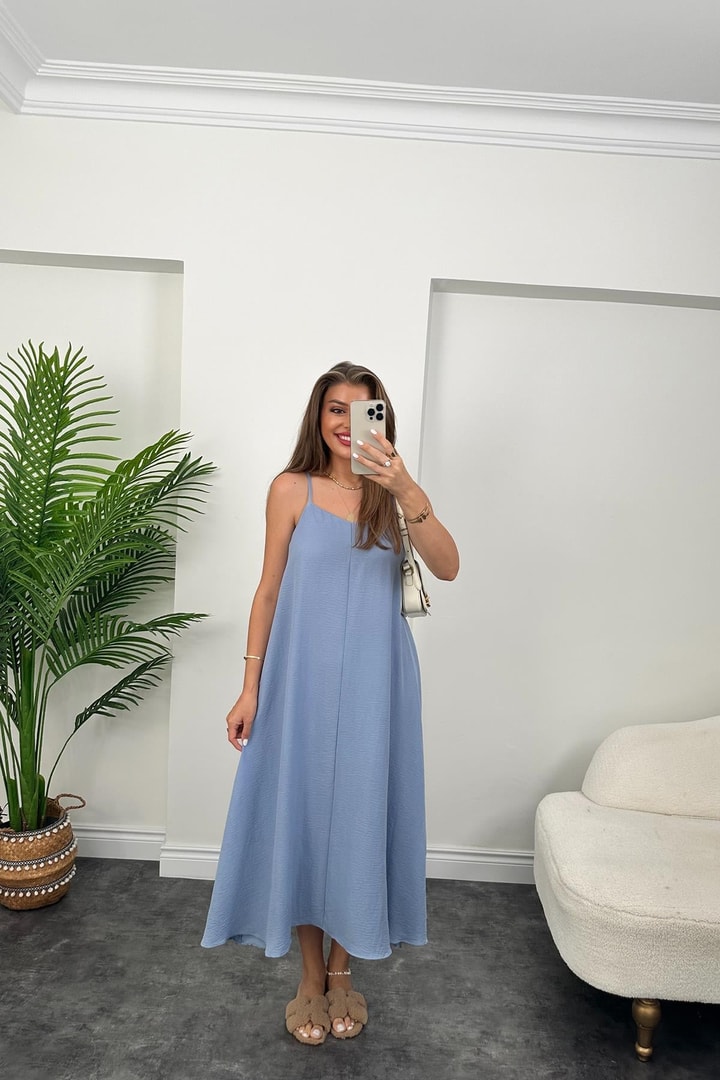 Premium Seri Basic Salaş Tensel Elbise Pastel Mavi