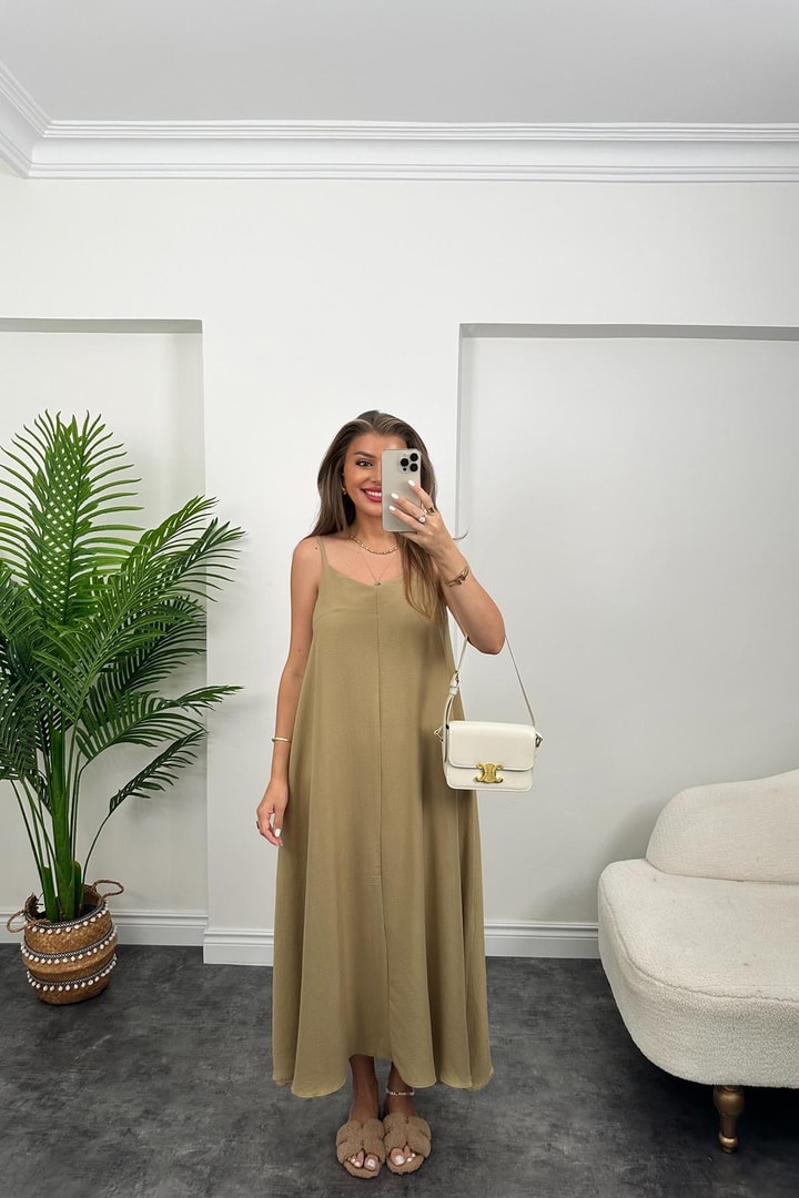 Premium Seri Basic Salaş Tensel Elbise Olive