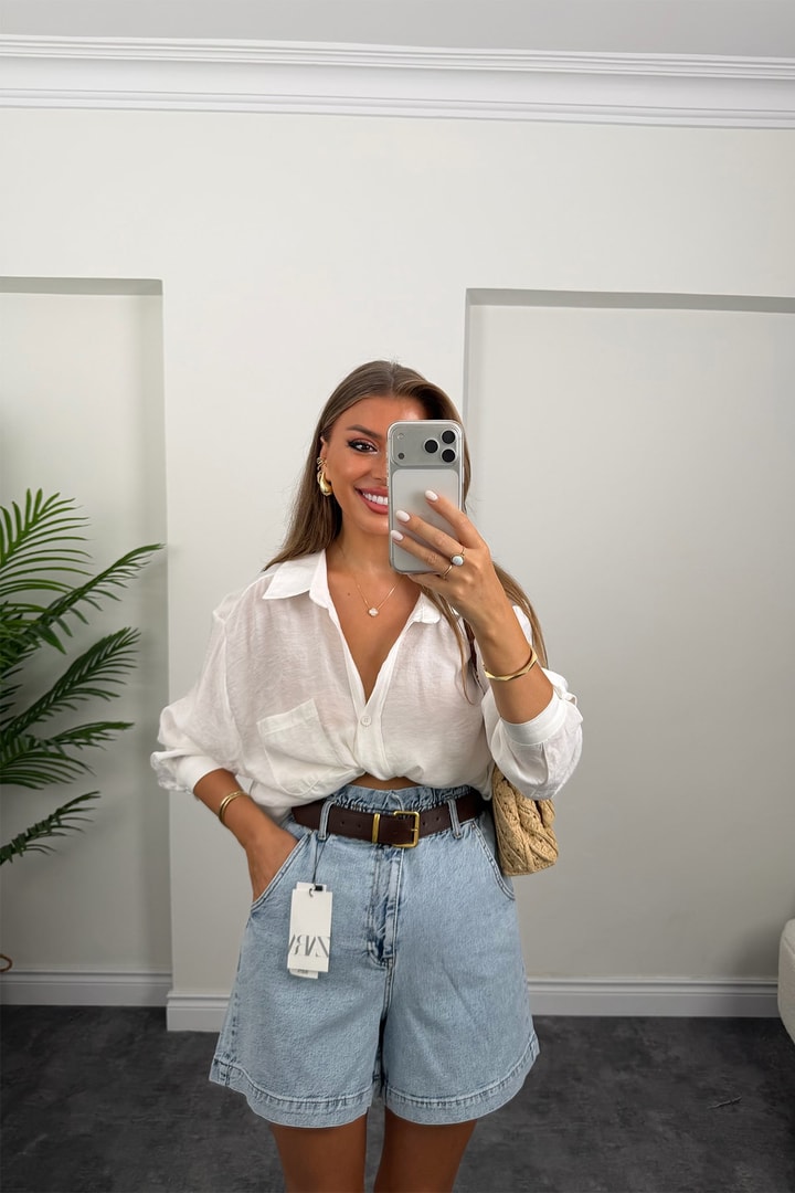Premium Seri Beli Lastikli Şehir Boy Jean Şort Açık Mavi