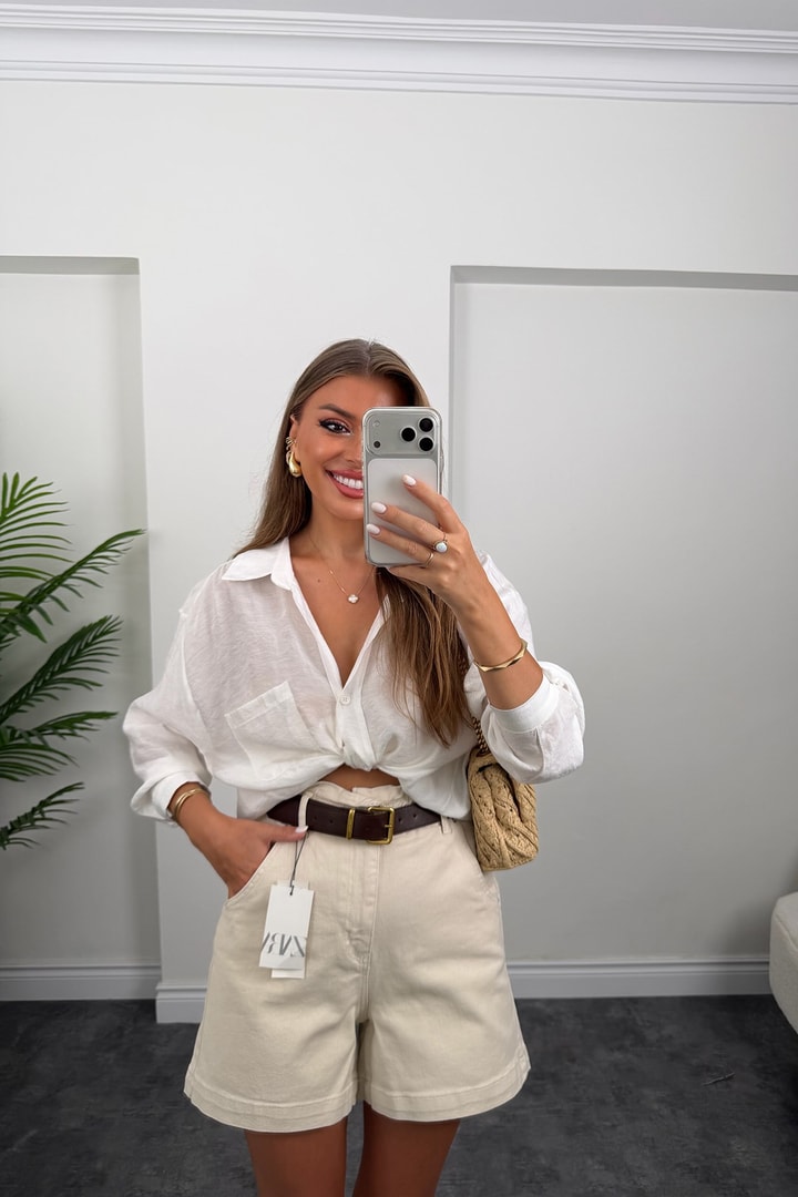 Premium Seri Beli Lastikli Şehir Boy Jean Şort Taş