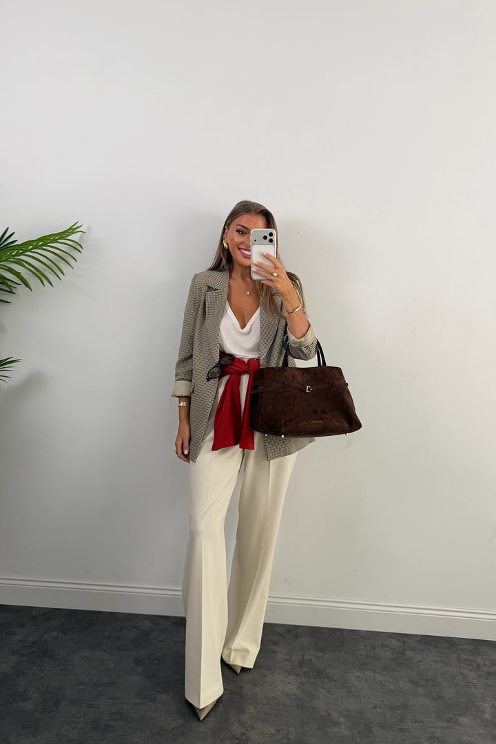 Premium Seri Ekoseli Massi Blazer Ceket