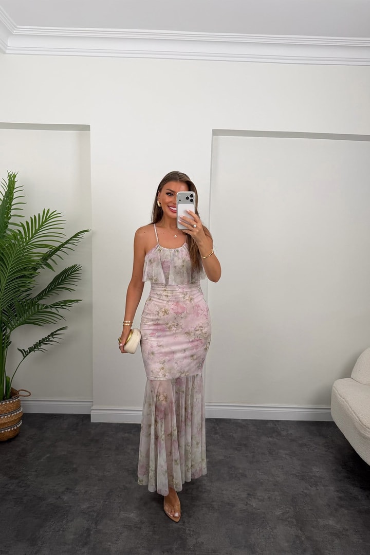Premium Seri Floral Tül Elbise