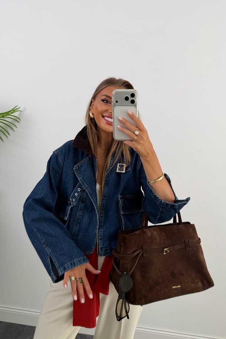 Premium Seri Kadife Yaka Tasarım Jean Ceket