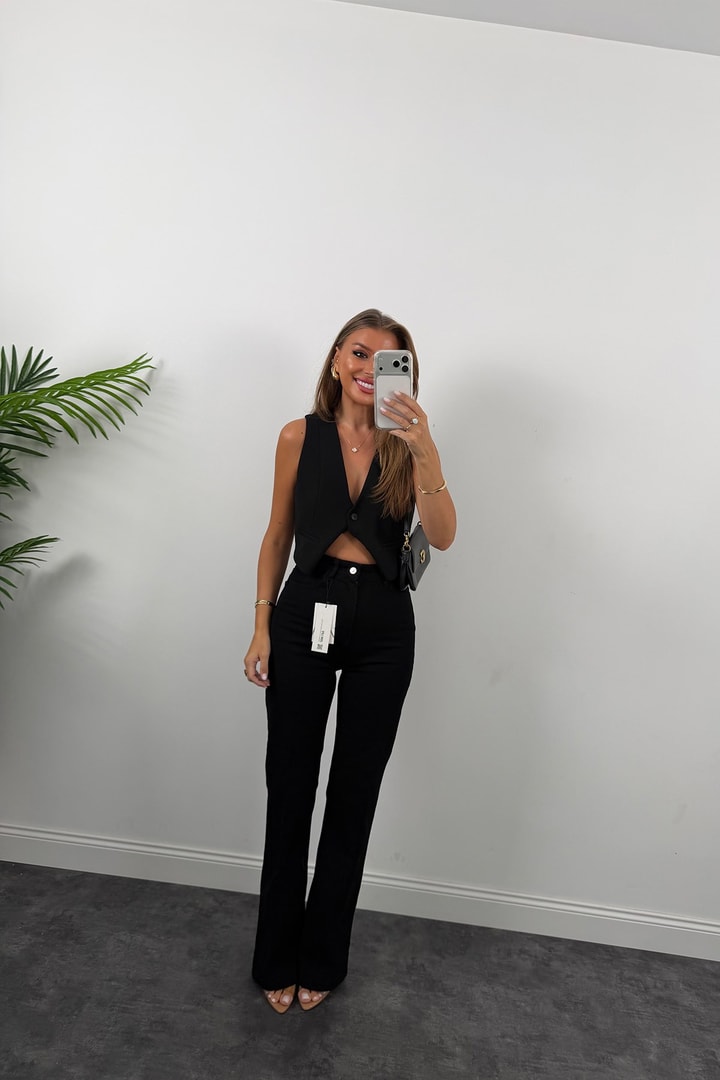 Premium Seri Özel Kalıp Ütülü İspanyol Jean Süper Black