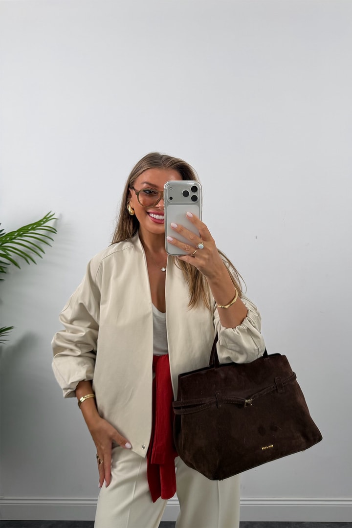 Premium Seri Özel Kumaş Kruvaze Bomber Ceket Taş