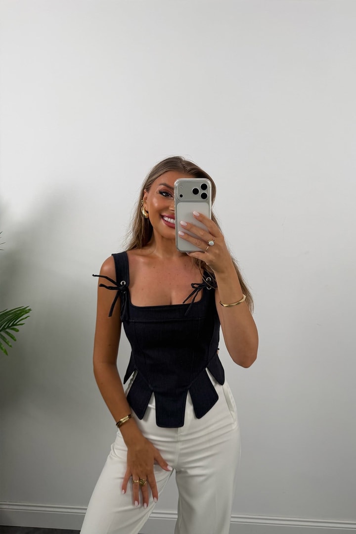 Premium Seri Sırtı Gipeli Jean Korse Bluz