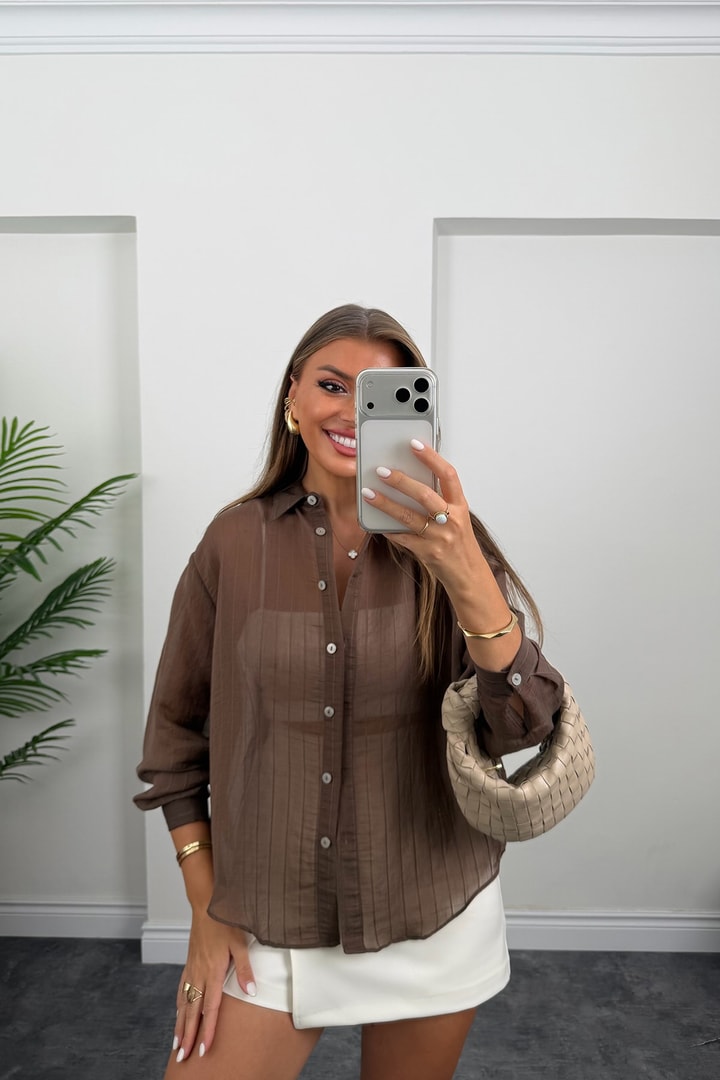 Premium Seri Transparan Tensel Gömlek Kahve