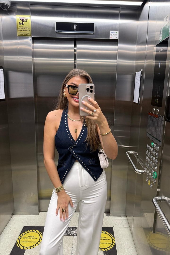 Premium Seri Zımbalı Tasarım Jean Yelek
