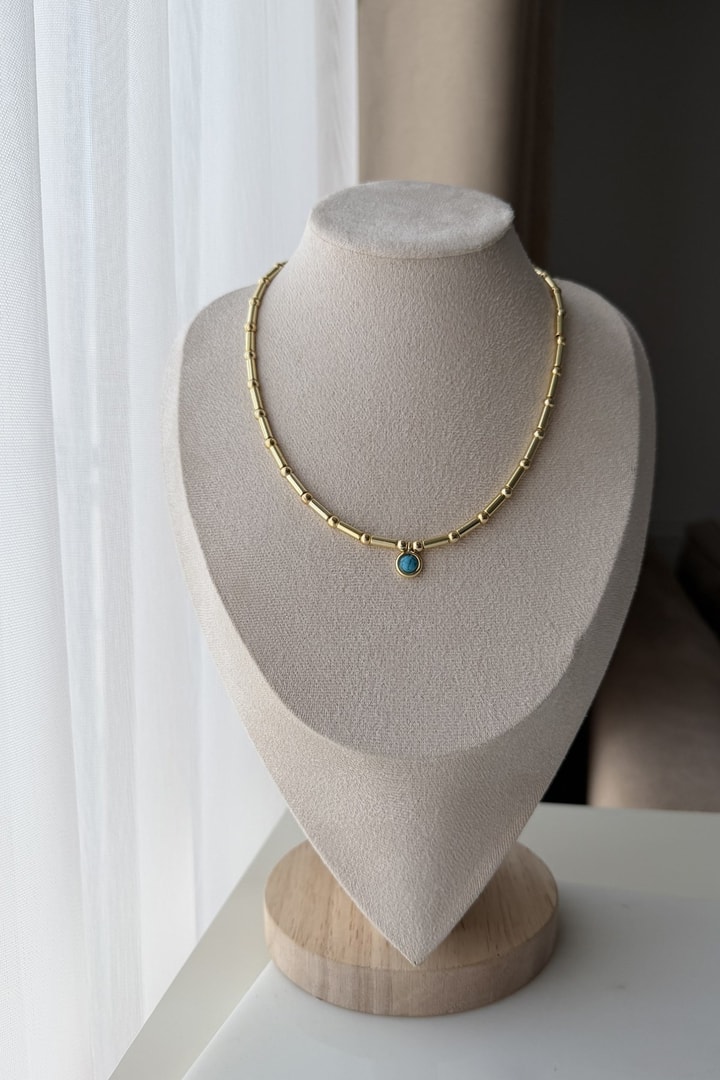 Turkuaz Taşlı Gold Kolye