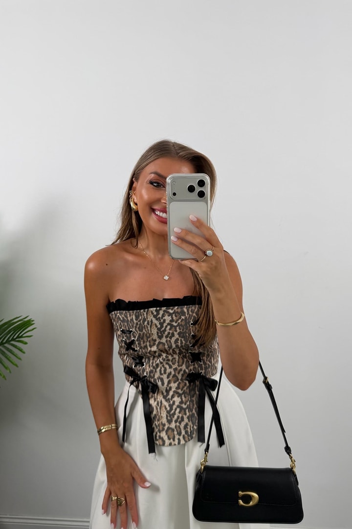 Victoria Tasarım Korse Bluz Leopar